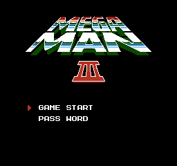 Mega Man 3 title screen for NES